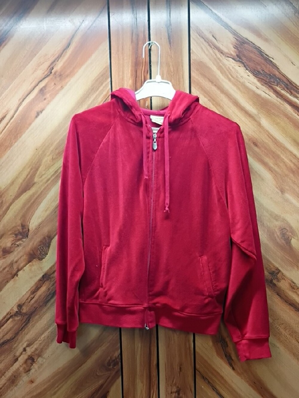 Vintage Mountain Lake Red Velour Hoodie & Drawstring Joggers Set Size M - Picture 2 of 8
